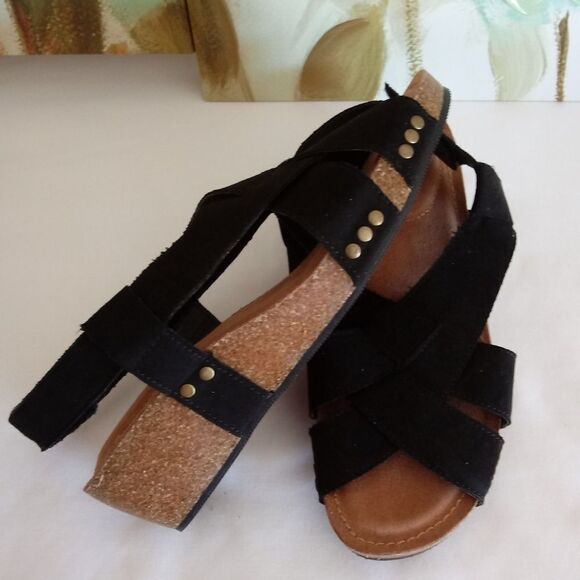 NEW Me Too Textile&Cork Low High Platform Sandals - Picture 5 of 8